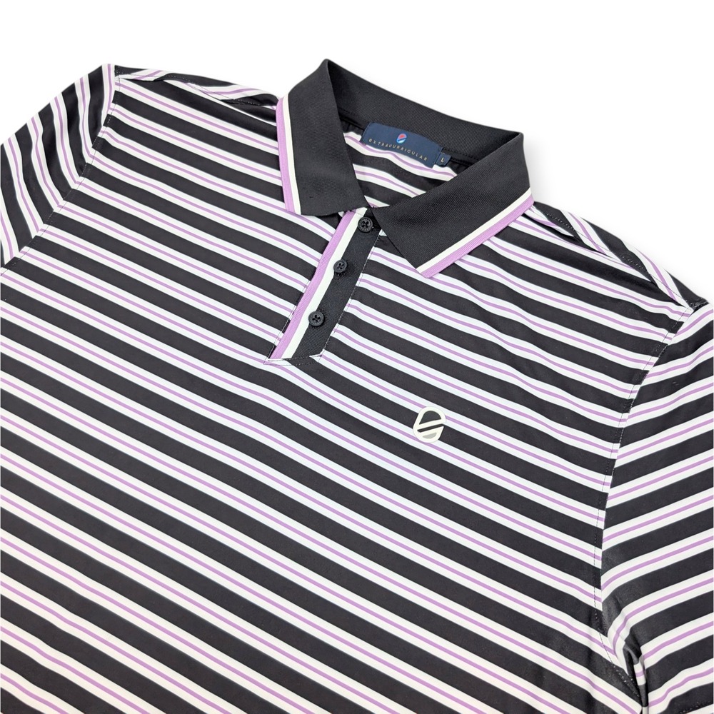 Extracurricular Performance Golf Shirt Mens Large‎ L Black Purple Striped